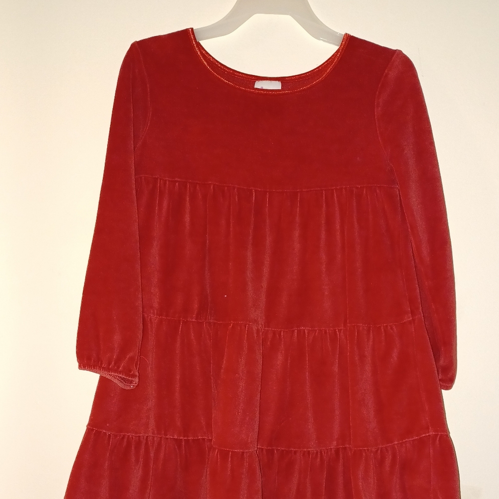GIRLS VELVET LONG SLEEVE RED DRESS IN SIZE 6 - Picture 2 of 2